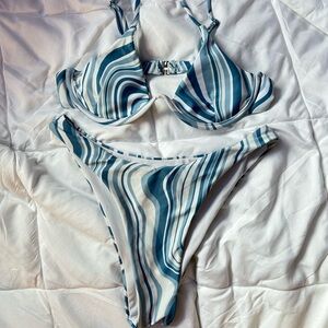 Blue and white bikini set